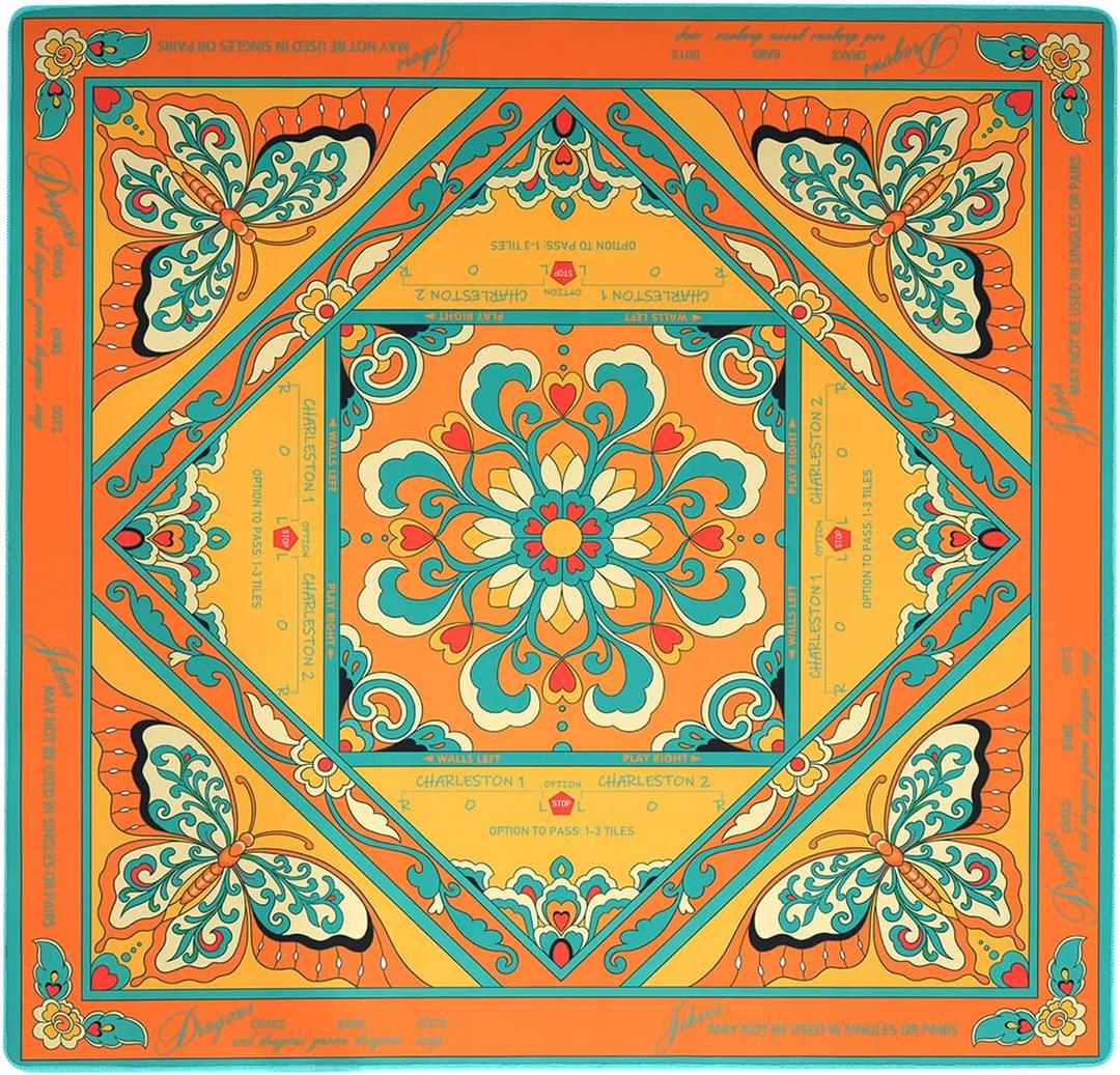 FUYIHGL Aesthetic Mahjong Mat for Table with Rules: 33" Noise Reduction & Non-Slip Neoprene American Mah Jong Tabletop Cloth Cover - Mah Jongg Accessories and Gifts for Beginner Lovers Party Travel