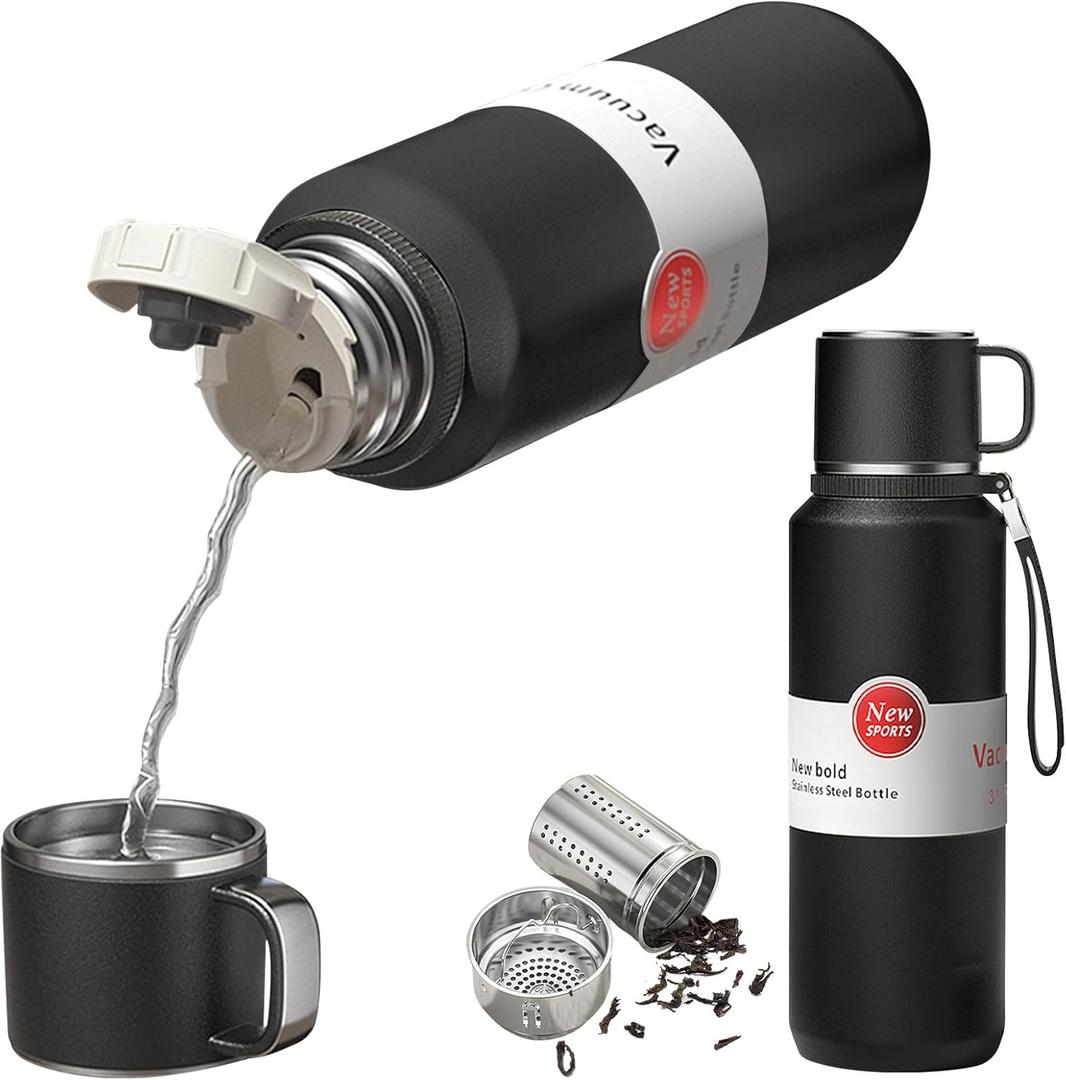 Stainless Steel Insulated Tea Infuser Bottle, Vacuum Insulated Water Bottle, Tea Tumbler with Separate Tea Compartment, 24-Hrs Insulation Commute Travel (Silver,32oz/1000ml) (33.8 Ounces) 