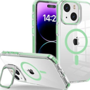 WOGROO for iPhone 15 Plus Case, [Compatible with MagSafe], Magnetic Kickstand Case for Women Girls, Case for iPhone 15 Plus, 6.7", Clear Green