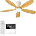 42-Inch Ceiling Fan with Lights, Remote Control, Flush Mount, Dimmable, Reversible, Wood Blades, Power-Off Memory, Quiet DC Motor Modern Hugger Ceiling Fan for Living Room, Bedroom, Patio