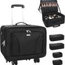 Relavel Extra Large Makeup Case Rolling Travel Train Case with 360 Spinner Wheels, 3 Layer with Insulation Compartment & Four Clear Storage Bags, Professional Makeup Artist Bag Set, Black