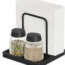 Mkono Napkin Holder for Table Farmhouse Wooden Napkin Dispenser Rustic Paper Napkin Storage for Kitchen Dining Room Coffee Bar, Black (Salt and Pepper Shakers not Included)