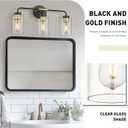 zeyu 3-Light Farmhouse Vanity Lights for Bathroom, 21 Inch Industrial Bath Wall Light Fixtures with Clear Glass Shade, Black and Gold Finish, ZS62B-3W BK+BG
