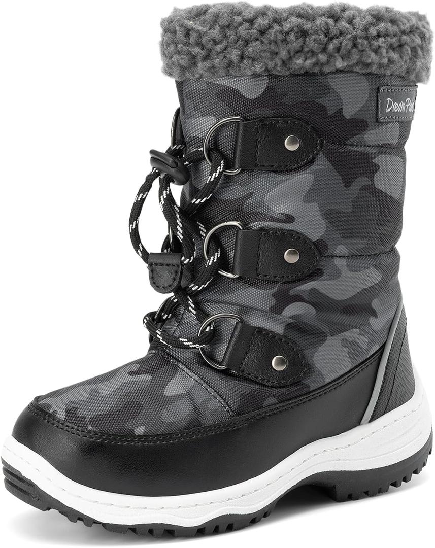 DREAM PAIRS Boys Snow Boots Camouflage Slip Resistant Faux Fur Lined Winter Shoes for Little/Big Kid (10 Toddler, Black/White)