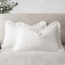 Foindtower Set of 2 Decorative Linen Fringe Throw Pillow Covers Cozy Boho Farmhouse Cushion Cover with Tassels Soft Accent Pillowcase for Couch Sofa Bed Living Room Home Decor, 12×24 Inch, White