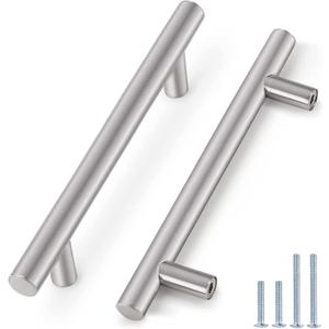 Probrico 12 Pack 5" Holes Cabinet Pulls Brushed Nickel Finished, Stainless Steel Kitchen Cupboard Handles Euro T Bar Cabinet Handles and Knobs, 7-1/2" Overall Length