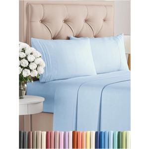 Queen Size 4 Piece Sheet Set - Comfy Breathable & Cooling Bed Sheets Set - Hotel Luxury Bedding for Women, Men, Kids, Teens, Boys & Girls - Deep Pockets, Soft and Wrinkle Free - Oeko-Tex - Light Blue (19 - Baby Blue)