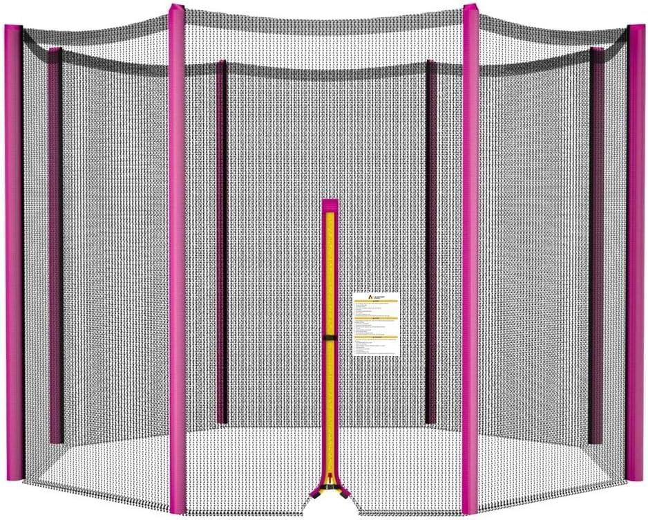 Trampoline Net Replacement 10FT 12FT 14FT 15FT 16FT Netting Replacement for Round Frame Trampolines Enclosure Net 6 Poles 8 Straight Poles Sleeve Zipper Protection Buckles (PINK)