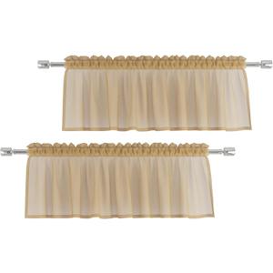 Brown Valances 2 Pieces Sheer Valences 18 inch Curtains Living Room Window Curtain Bedroom Kitchen Small Short Mini Curtain Panels Topper Rod Pocket 52"x18"