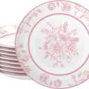 Jinei 8 Pcs Pink Floral Salad Plates Dinnerware Set Chinoiserie Ceramic Round Dessert Serving Plates 8 Inch Dinner Serving Tableware for Kitchen, Microwave Oven Dishwasher Safe