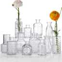 Glass Bud Vases Set of 12, Vintage Textured Clear Glass Vases, Assorted Shapes Small Flower Vases for Centerpieces, Wedding Decor, Home Table Decor, Single Flowers, Office & Gift