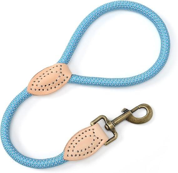 Mile High Life Reflective Dog Leash - Strong Nylon Rope for Training Small, Medium, Large Dogs - Heavy Duty Climbing Rope With Leather Tip (Black, 48 Inch)