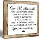 Rustic Wood Sign, So I'll Cherish the Old Rugged Cross Sign, Wooden Plaques Signs Table Decor, Small Wooden Box Signs, Inspirational Desk Decorate, Spiritual Decorate, Shelf Decoration for Home Office
