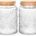 BEWAVE Vintage Glass Jar, 24oz Food Storage Containers Clear Mason Jars With Airtight Lid for Kitchen Counter,Coffee, Tea, Sugar, Candy, 2 Pack