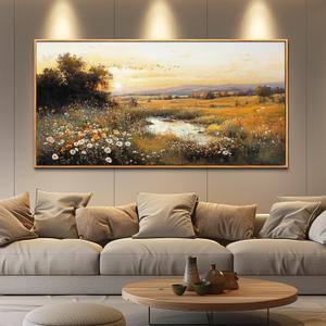 Wood Farmed Canvas Wall Art For Living Room Large Wall Decor For Office Bedroom Decorations Prairie Puddle Landscape Pictures Farmhouse Painting Artwork Room Wall Mural Aesthetic Home Decor 30x60 In