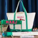 3 Pcs Empty Mahjong Canvas Bag Gift Embroidered American Mahjong Set Incl Tiles Bag and Racks & Pushers Drawstring Bags(Green,Regular)