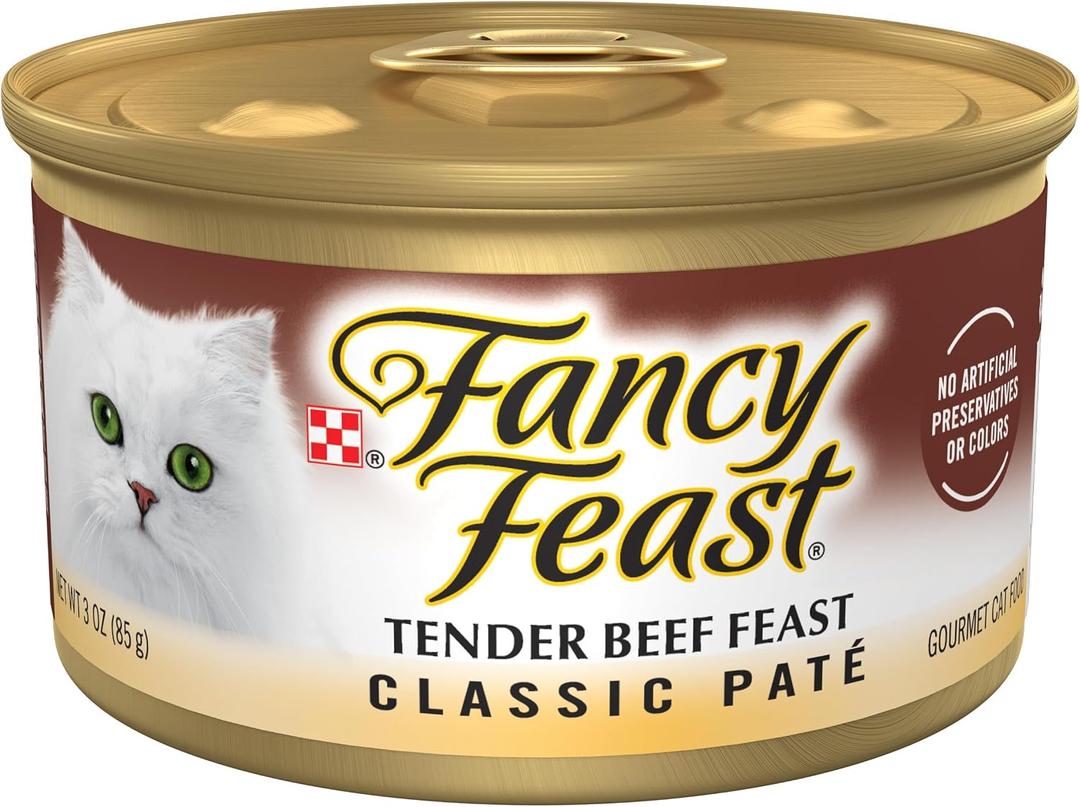 Purina Fancy Feast Tender Beef Feast Classic Grain Free Wet Cat Food Pate - (Pack of 24) 3 oz. Cans (EXP 06/30/28)