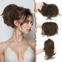 FESHFEN Claw Clip Short Ponytail Extensions - DIY Bendable Metals Fluffy Messy Bun Hair Piece Straight Synthetic Hairpieces Ponytail Extension for Women, Chestnut Brown