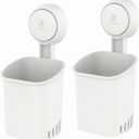 LEVERLOC Powerful Suction Toothbrush Holder, Removable Drill-Free Wall Shower Holder for Toothbrush, Toothpaste, Razor, Self-draining Suction Cup in Shower, Kitchen Tableware Organizer, White, 2 Pack