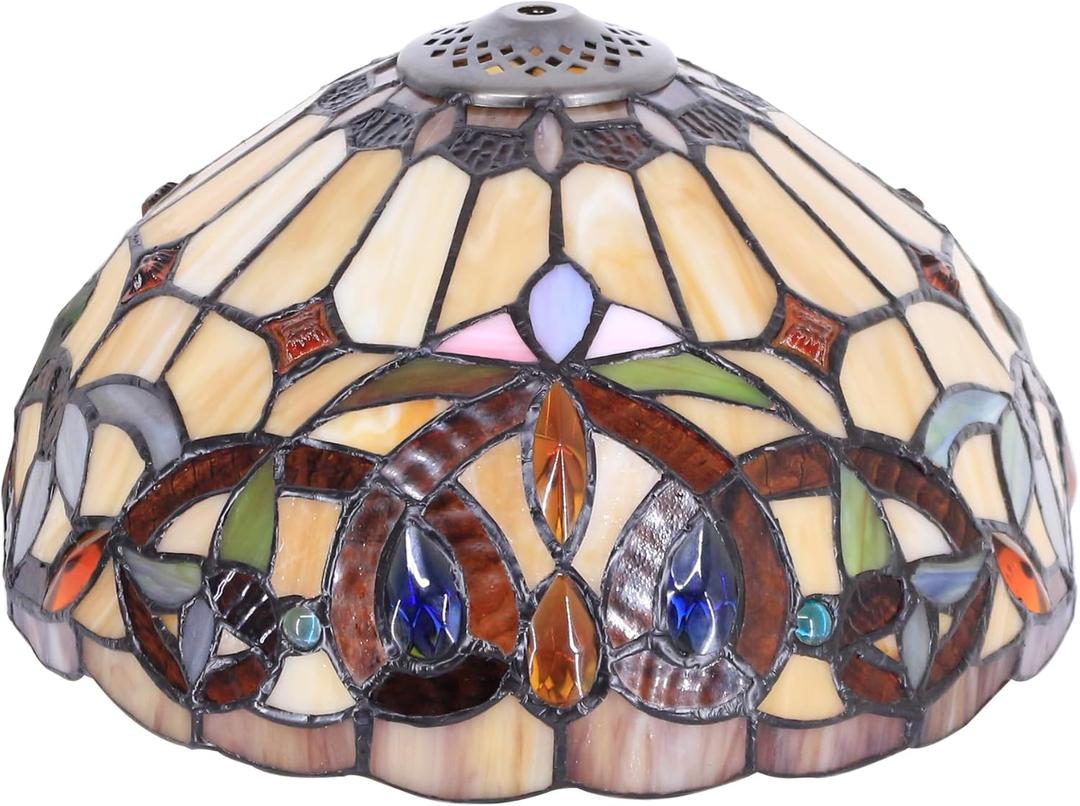 Tiffany Lamp Shade Replacement Only 12X6 Inch Stained Glass Style Lampshade with Cap fit for Table lamp Pendant Light Ceiling Fixture (Yellow)