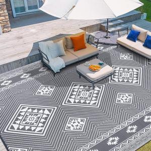 HiiARug Outdoor Rug for Patios Clearance 9'x12' Outdoor Plastic Straw Rug Waterproof Patio Camping Rug Reversible RV Mat Outdoor Area Rugs for Outdoors, RV, Patio, Backyard, Deck, Camping (Boho Grey) HiiARug Outdoor Rug for Patios Clearance 9'x12' Outdoor Plastic Straw Rug Waterproof Patio Camping Rug Reversible RV Mat Outdoor Area Rugs for Outdoors, RV, Patio, Backyard, Deck, Camping (Boho Grey)