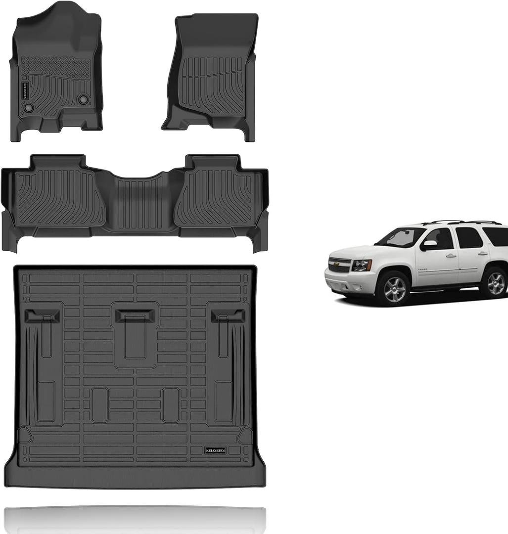 KELCSEECS® Floor Mats & Cargo Liner for 2007-2014 Chevy Tahoe 8Seats(Not for Hybrid) & GMC Yukon & Cadillac Escalade,All Weather Protection TPE Floor Liners Front& Rear Row Full Set Accessories Black