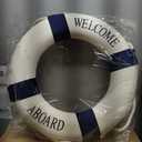 MorroMorn Lifebuoy Wall Hanging Decor - Welcome Aboard Mediterranean Style Home Decoration (Navy, 20") (3.00" x 20.00")
