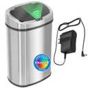 SensorCan 13 Gallon Oval Sensor Trash Can with AC Adapter and Odor Filter, Automatic Motion Sensor Kitchen Bin, Soft-Close Stainless Steel, Slim Curved Wastebasket for Narrow Walkways, Matte Silver