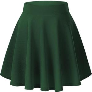 Urban CoCo Women's Basic Versatile Stretchy Flared Casual Mini Skater Skirt (Large, Green)