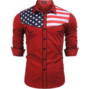 COOFANDY Men's American Flag Button Down Shirts Western Cowboy Shirt Slim Fit Patriotic Long Sleeve Shirt (Red)