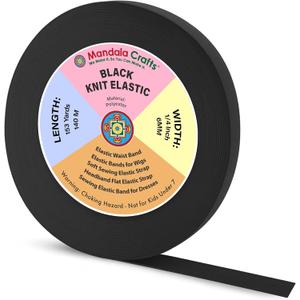 Mandala Crafts Wide 1/4 Inch Black Elastic Bands Spool for Pants Waistbands Sewing and DIY Crafts, 153 YD Stretchy Flat Fabric Strap Knit Elastic Band for Wig
