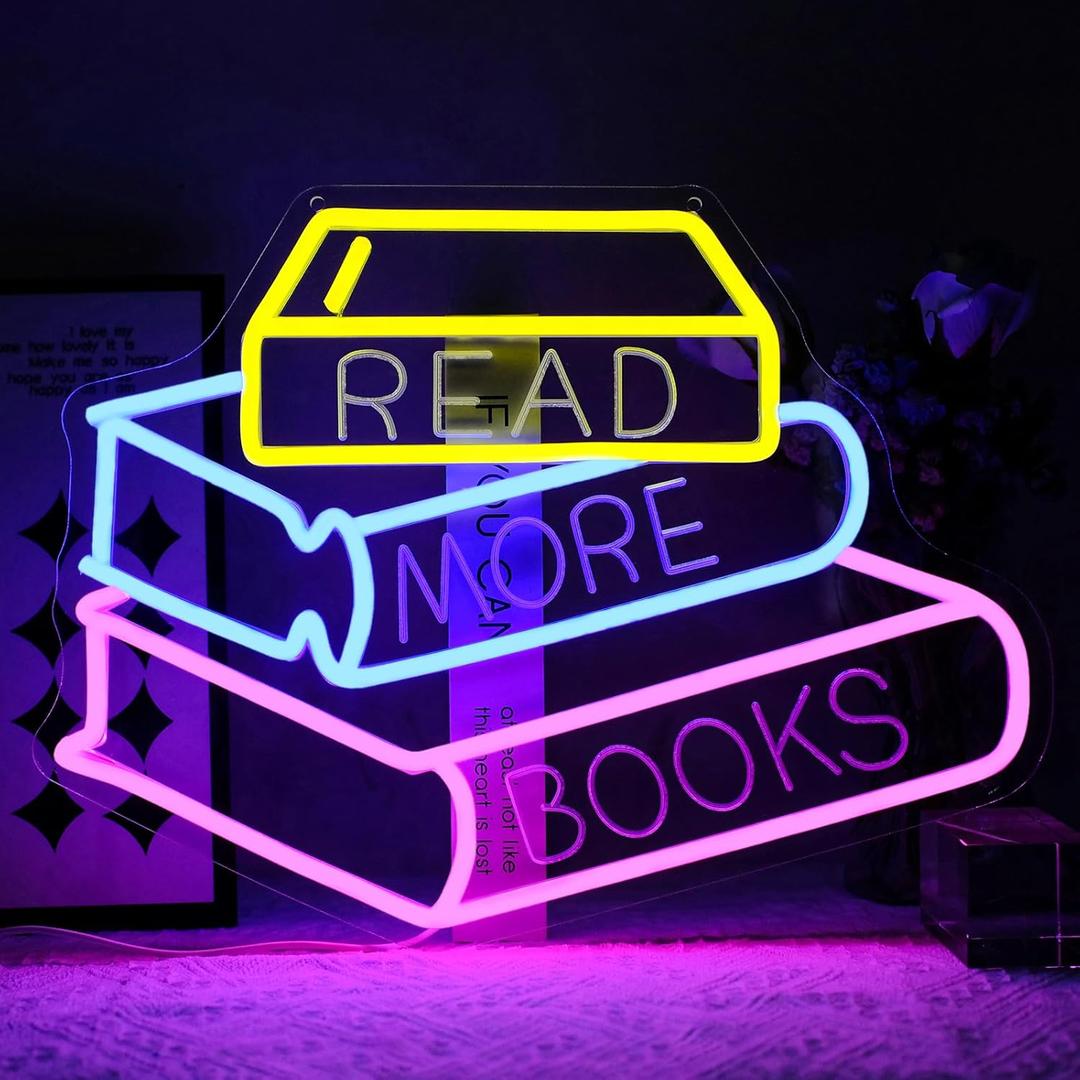 Read More Books Neon Sign for Wall Decor Dimmable Books Led Neon Lights Signs Book Lovers LED Signs for Bedroom Classroom Bookstore Library Club Reading Room Decoration Gifts for Readers