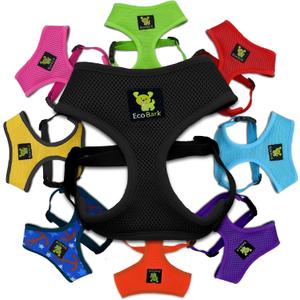 EcoBark Dog Harness - Eco-Friendly Max Comfort Harnesses - Luxurious Soft Mesh Halter - Over The Head Harness Vest- No Pull and No Choke for Puppy, Small Breeds & Medium Dogs (Large, Black)