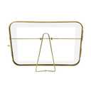 Isaac Jacobs 5x7 Vintage Style, Round-Edged Brass & Glass Metal Floating Picture Frame with Locket Closure (Horizontal), Made for Tabletop Display (7x5 Horizontal, Antique Gold)