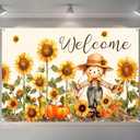 Welcome Fall Photography Backdrop Autumn Pumpkin Sunflower Scarecrow Background, Thanksgiving Party Supplies Farm Harvest Banner Photo 72 x 44 Inch