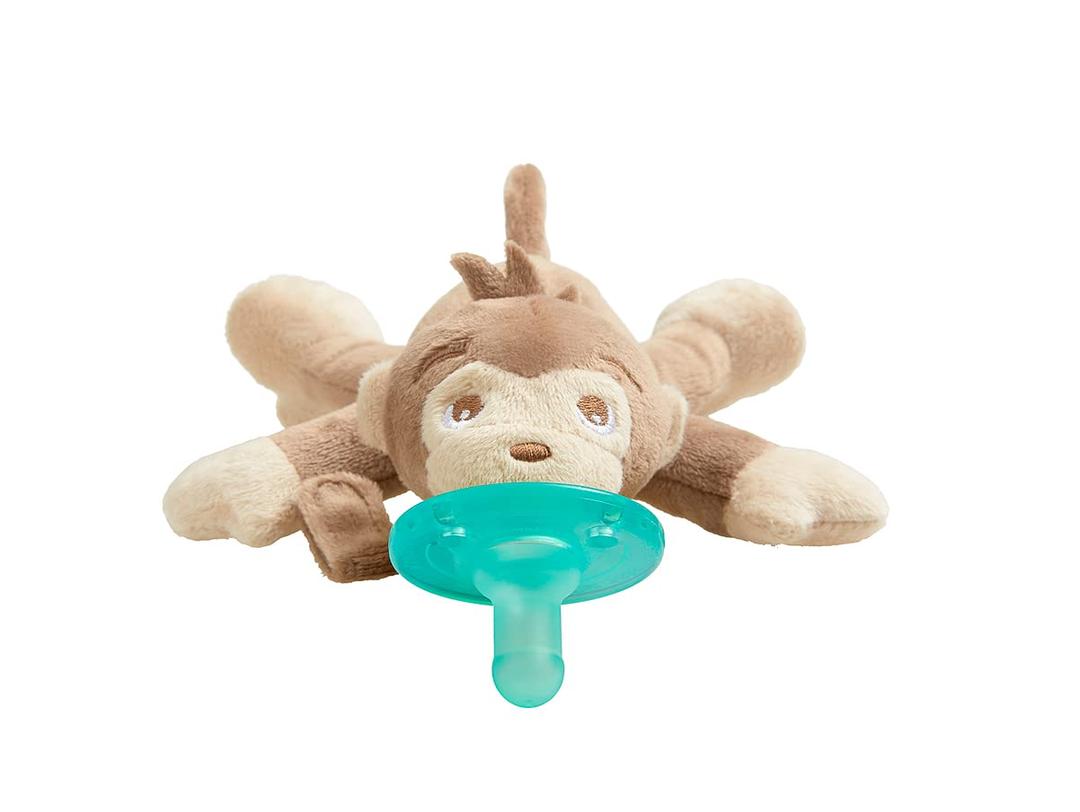 Philips AVENT Soothie Snuggle Pacifier Holder with Detachable Pacifier, 0m+, Monkey, SCF347/02 (1 Count (Pack of 1))