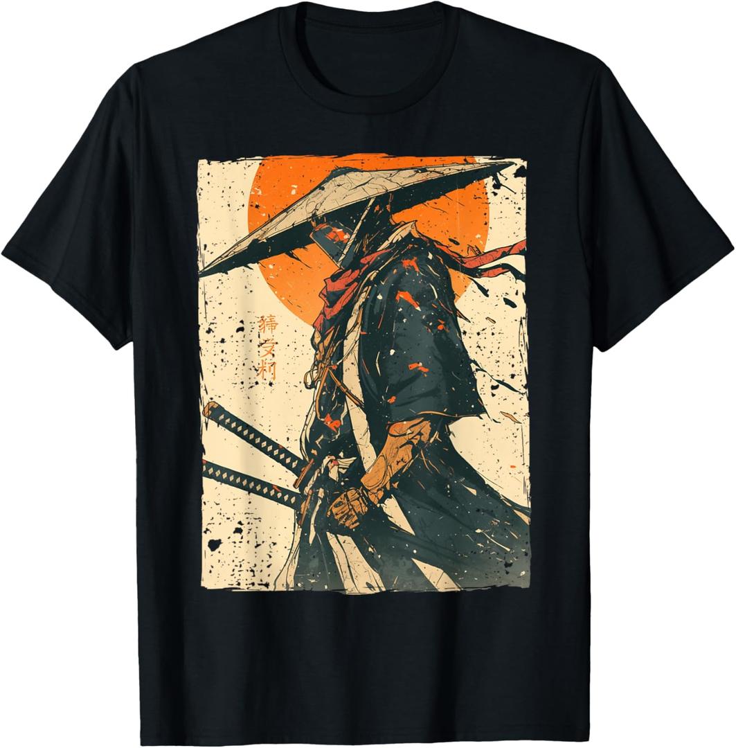 Japan Samurai Warrior Fighter Ukiyo Ink Artwork Samurai T-Shirt (Small, Black)