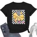 100 Days of School Shirt for Kindergarten Teacher: Bow Pencil Shirts, Teacher Appreciation Short Sleeve Shirts, Large 