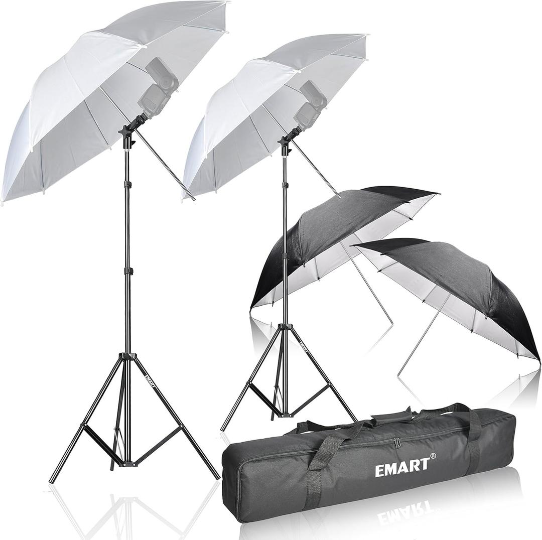 EMART 33 inch Reflective Photography Umbrella,Studio Camera Photographic Props with Adjustable Light Stand,Flash Diffuser for Speedlight(4 Pack)