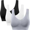 BESTENA Sports Bras for Women, Seamless Comfortable Yoga Bra with Removable Pads (XX-Large, 04-3 Pack Black White Grey)