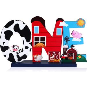 Farm Animal 1st Birthday Party Table Decoration, One Table Topper Letter Sign Wood Farm Barnyard First Birthday Milestone Baby Shower Decoration Barn Photo Props Centerpiece Grass Children Newborn