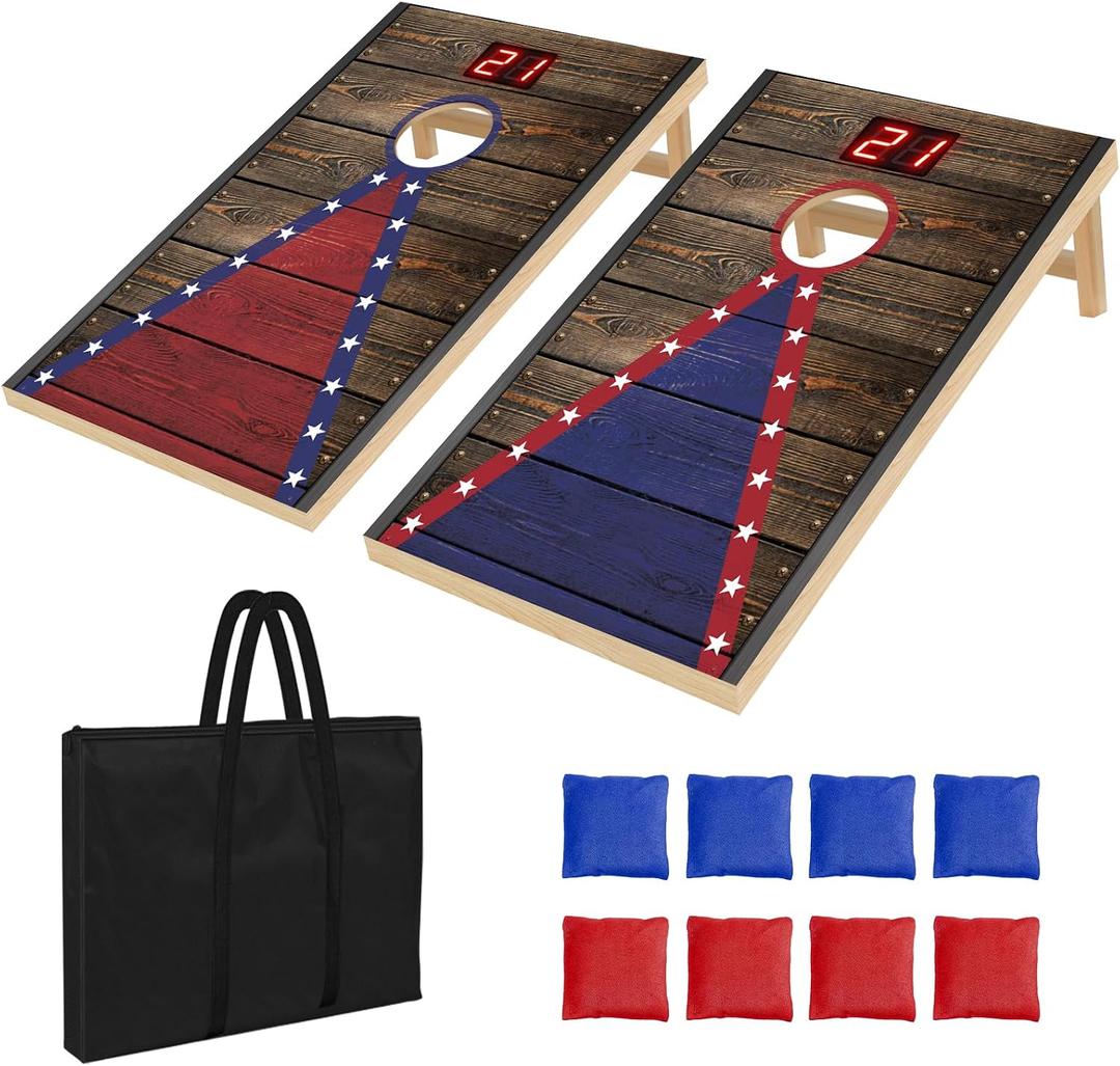 Electronic Cornhole Board Set (4x2ft, 3x2ft, 2x1ft) - Automatic Scoring Corn Hole Game for Adults & Kids - Infrared Sensing Wood Set with 8 Bags & Carry Case for Backyard, Party & Tailgates