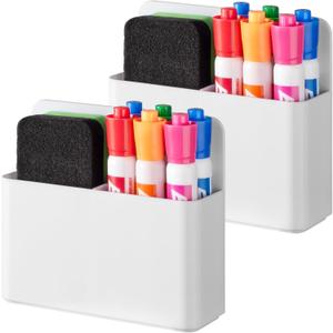 BEYGORM 2 Pack Plastics Magnetic Pen Holder for Refrigerator, Dry Erase Marker Holder for WhiteboardMagnet School Locker Organizer Accessories, Pencil Cup, Pen Caddy, Classroom Organization(White)