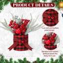 Valentines Day Decorations Valentine's Day Table Centerpieces Buffalo Check Plaid Artificial Tree Decor with Pine Cone Berry Gifts for Festival Winter Party Indoor Home Office Decor(Red)
