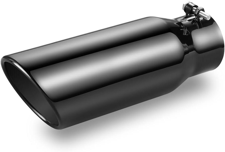 3 Inch Inlet Exhaust Tip, 3" Inlet 4" Outlet 12" Overall Length, Chrome-Plated Exhaust Tip, Stainless Steel, Chrome Grey Exhaust Tip, Angle Cut, Bolt On
