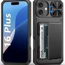 BXYJY for iPhone 16 Plus Case Wallet, Built-in Card Holder (4-5 Cards), Slide Camera Cover, Military Drop & RFID Protection, Rugged Heavy Duty Men Women Protective Phone Case for iPhone 16 Plus, Black