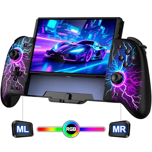 Spican Switch Controllers for Nintendo Switch/Switch OLED, Hall Effect Switch Wireless Pro Controller One-Piece Joypad, Full-Size Handheld Mode Controller with 17 RGB Light/Battery/Turbo/Macro/4 Game Slot