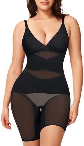 KUMAYES Shapewear Bodysuit for Women - Tummy Control Butt Lifter Fajas Body Shaper V-Neck Body suit Waist Trainer, XL, Black 