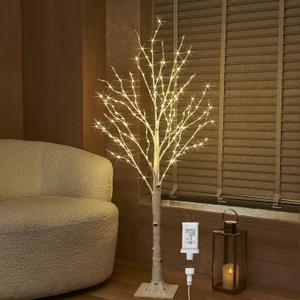 BAOLITVINE Birch Tree with Lights 4FT 200 Fairy Lights, Lighted Trees for Home Fireplace Room Party Thanksgiving Christmas Decoration Inside Outdoor