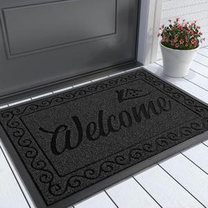 Yimobra Welcome Mat, Heavy Duty Durable Door Mats for Home Entrance Outdoor Indoor, Front Doormat for Outside Patio Floor Entry Porch Garage Office, Waterproof, Low Profile, 29.5 x 17, Black